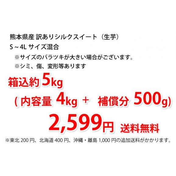 シルクスイート 訳あり 5kg 箱込 内容量4kg+補償分500g 送料無料 生芋 さつまいも 熊本県産 べにはるか サツマイモ 焼き芋に 芋 いも02