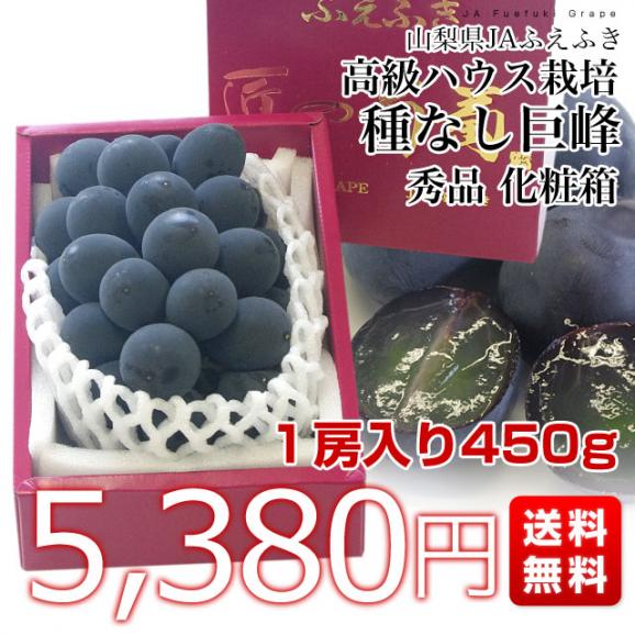山梨県から産地発送 JAふえふき 高級ハウス栽培種なし巨峰 秀品 1房 450g化粧箱入り ぶどう 葡萄 送料無料03