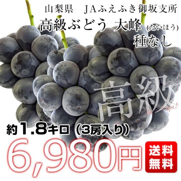 山梨県産　JAふえふき御坂支所　大峰（たいほう）約1.8キロ(3房入り)　黒葡萄　送料無料　クール便　ぶどう　ブドウ　葡萄　市場発送03