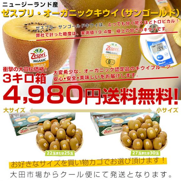 ニュージーランド産 ゼスプリ・オーガニックキウイ（サンゴールド） 3キロ 送料無料 クール便 キウイフルーツ ゴールドキウイ 完熟キウイ03
