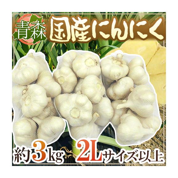【送料無料】青森県 ”国産にんにく” 約3kg 等級A/B 2Lサイズ以上