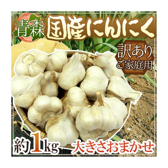 青森県 訳あり ”国産にんにく” 約1kg 大きさおまかせ