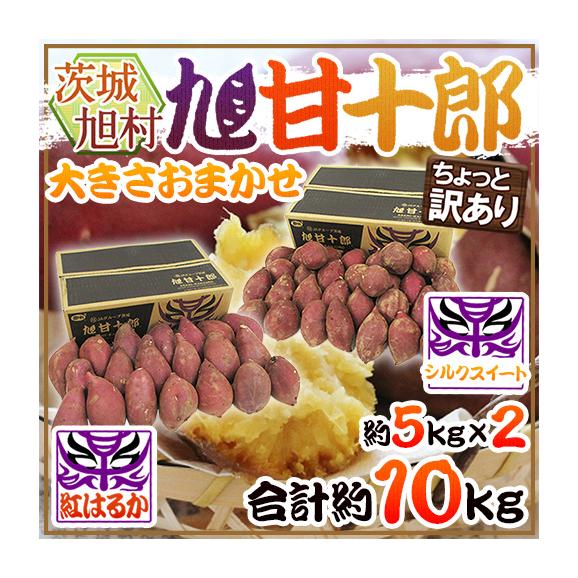 茨城県 旭村 熟成高糖度さつまいも ”旭甘十郎 紅はるか＋シルクスイート 食べ比べセット” ちょっと訳あり 大きさおまかせ 合計約10kg【予約 1月末以降】 送料無料
