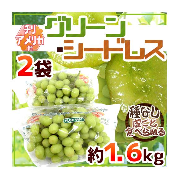 種なしぶどう ”グリーンシードレス” 2袋 約1.6kg ちょっと訳あり チリ・アメリカ産他 青ぶどう【予約 入荷次第発送】 送料無料