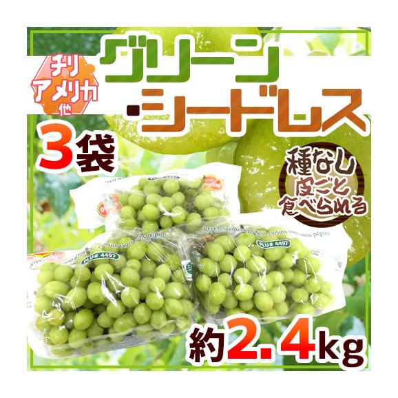 種なしぶどう ”グリーンシードレス” 3袋 約2.4kg ちょっと訳あり チリ・アメリカ産他 青ぶどう【予約 入荷次第発送】 送料無料